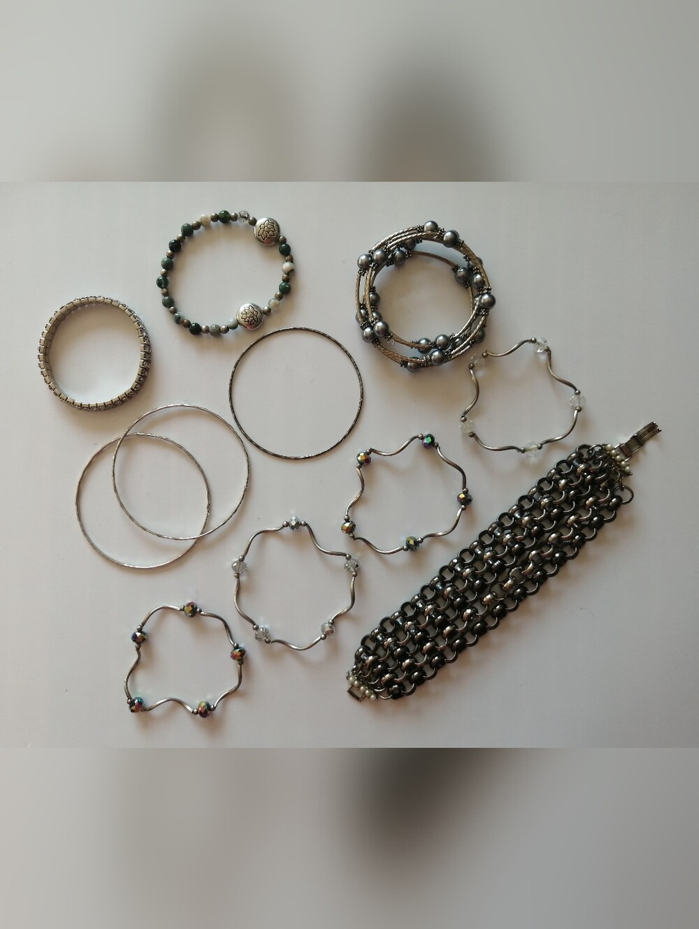 11pcs Silvertone Faux Seed Pearls Beads Chains Bracelets Lot